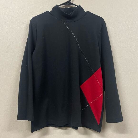 Villager by Liz Claiborne Argyle Mock Neck Sweater Black Size PL Vintage - Picture 1 of 8